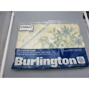 Vintage Burlington Caress Twin Flat Sheet Sonia Floral Yellow Blue Cotton Blend